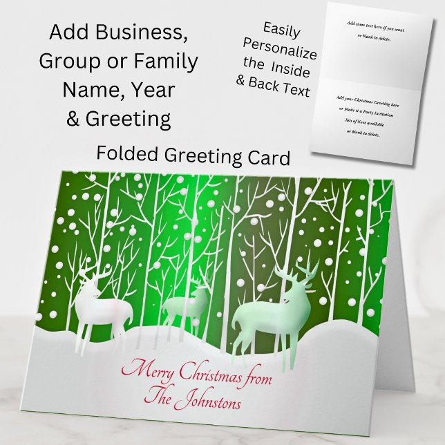 Matching Set White Reindeer Edit Name Green Card (Creator Uploaded)