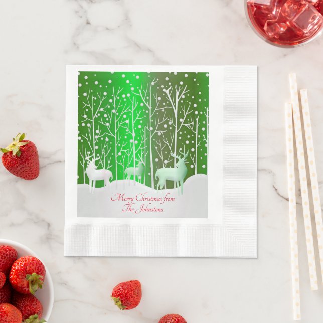 Matching Set White Reindeer Edit Name Luncheon Napkin (Insitu)