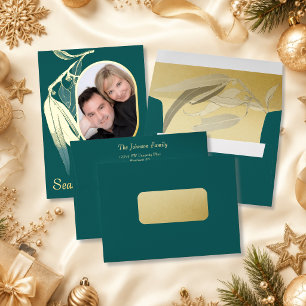 Matching Teal Gold Foil Eucalyptus Christmas Envelope