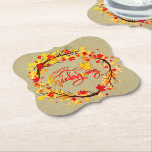 Matching Thanksgiving Autumn Leaf Tones Paper Coaster