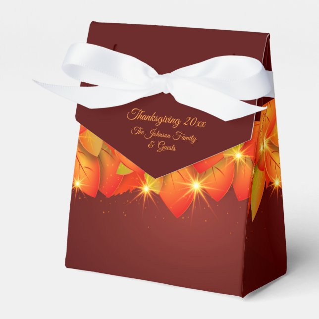 Matching Thanksgiving Orange Leaf Name Year Favour Box (Front Side)