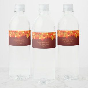 Matching Thanksgiving Orange Leaf Name Year Water Bottle Label