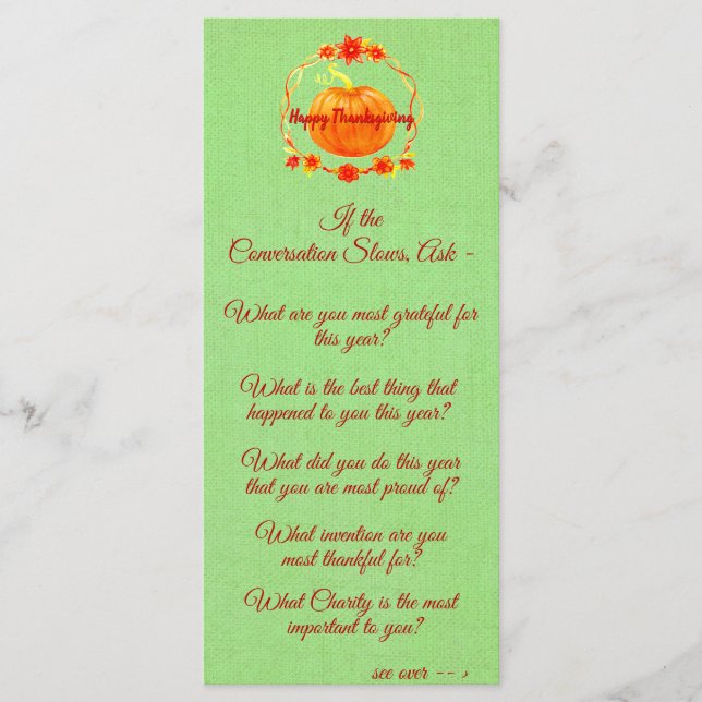 Matching Thanksgiving Pumpkin Conversation Starter Menu (Front)