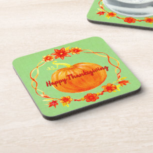 Matching Thanksgiving Pumpkin Hard Plastic on Cork Coaster