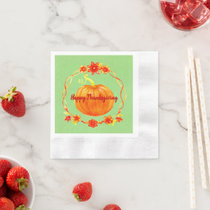 Matching Thanksgiving Watercolor Pumpkin Cocktail Napkin