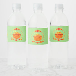 Matching Thanksgiving Watercolor Pumpkin on Green Water Bottle Label