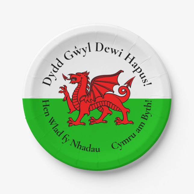 Matching Welsh Dragon St David's Day 7" Paper Plate (Front)