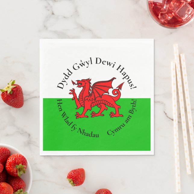 Matching Welsh Dragon St David's Day Luncheon Napkin (Insitu)