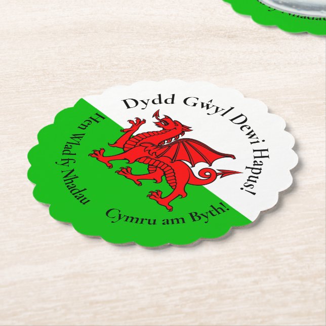 Matching Welsh Dragon St David's Day Paper Coaster (Angled)