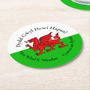 Matching Welsh Dragon St David's Day Round Paper Coaster