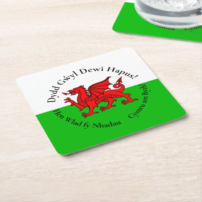 Matching Welsh Dragon St David's Day Square Paper Coaster (Angled)