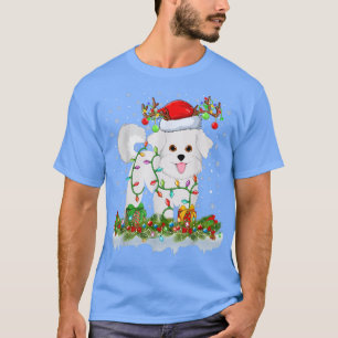 Matching Xmas Lighting Santa Bichon Frise Dog Chri T-Shirt