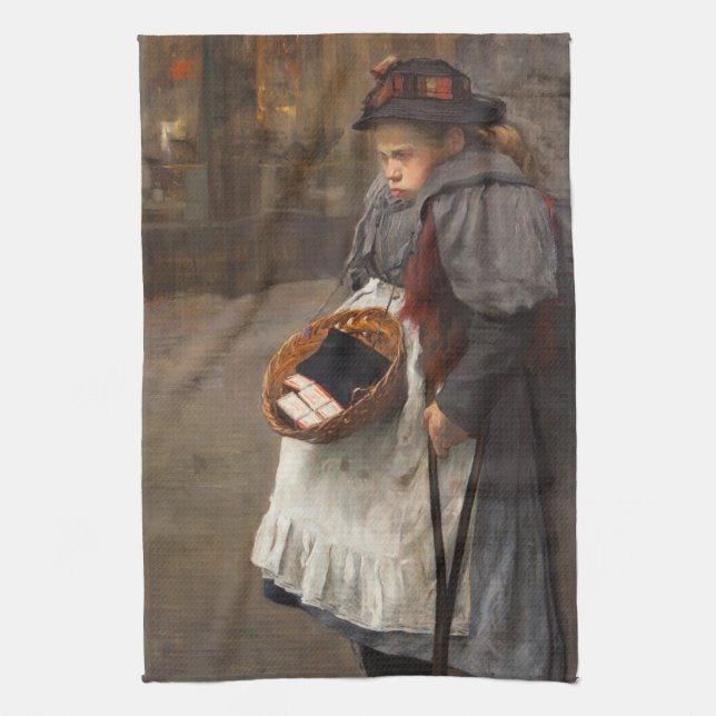 Matchstick Girl Poor Street Urchin Urban Poverty   Tea Towel (Vertical)