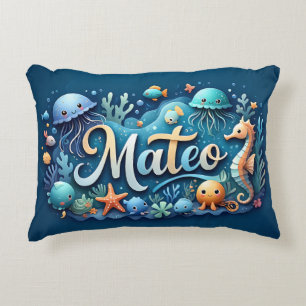 Mateo Name Ocean Theme Decorative Sea Life Cushion