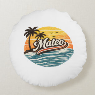 Mateo Retro Sunset Name Design Round Cushion