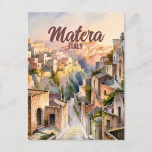 Matera Italy Sassi Personalised Watercolor Vintage Postcard