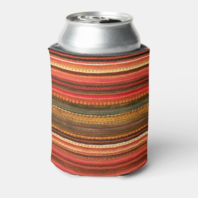 Material Textile Stripes Red Orange and Green Can Cooler (Can Back)