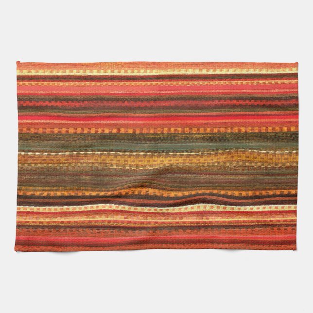 Material Textile Stripes Red Orange and Green Tea Towel (Horizontal)