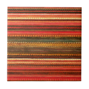 Material Textile Stripes Red Orange and Green Tile