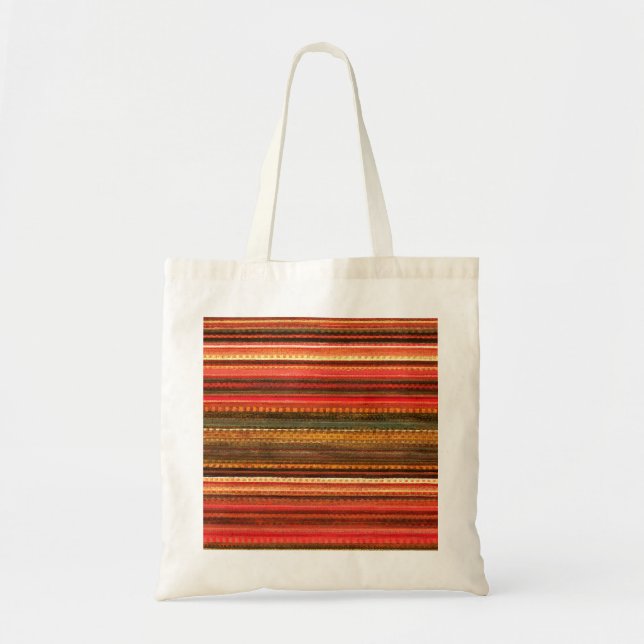 Material Textile Stripes Red Orange and Green Tote Bag (Front)