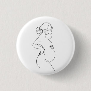 Maternal Elegance: Pregnant Women Line Art 3 Cm Round Badge