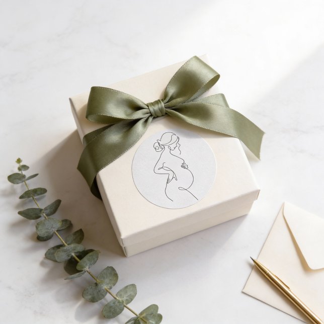 Maternal Elegance: Pregnant Women Line Art Classic Round Sticker (Creator Uploaded)