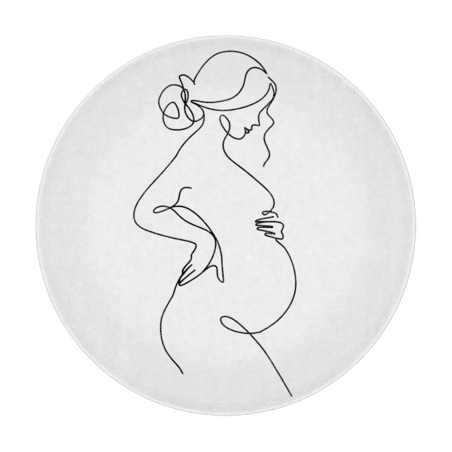 Maternal Elegance: Pregnant Women Line Art Cutting Board (Front)