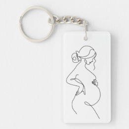 Maternal Elegance: Pregnant Women Line Art Key Ring