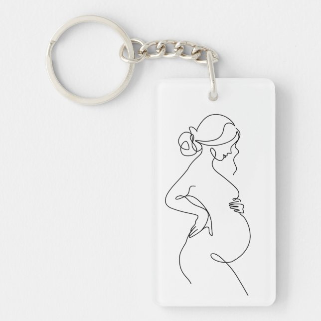 Maternal Elegance: Pregnant Women Line Art Key Ring (Front)