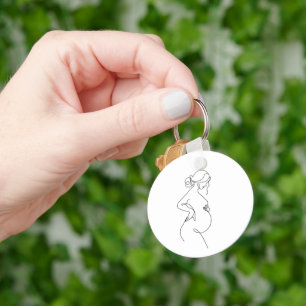 Maternal Elegance: Pregnant Women Line Art Key Ring