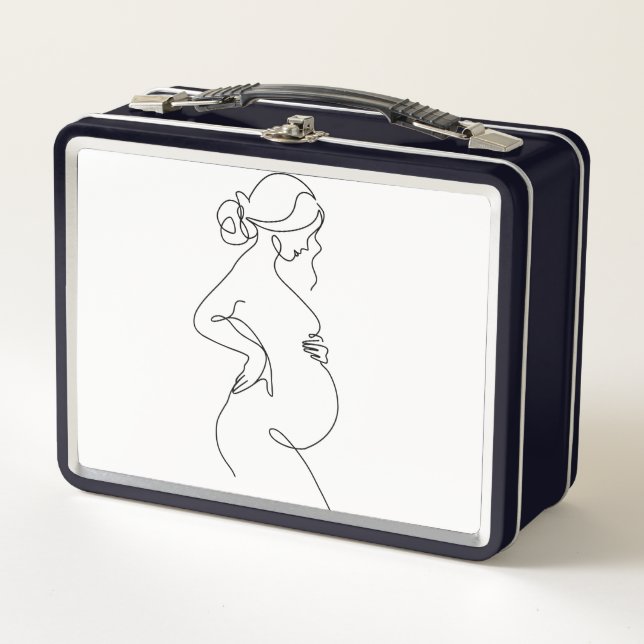 Maternal Elegance: Pregnant Women Line Art Metal Lunch Box (Front)