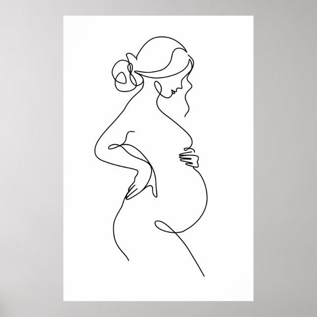 Maternal Elegance: Pregnant Women Line Art Poster (Front)