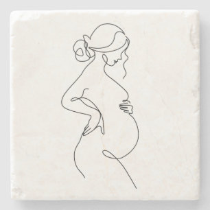 Maternal Elegance: Pregnant Women Line Art Stone Coaster