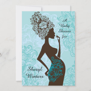 Maternity Silhouette Blue Baby Shower Invitation