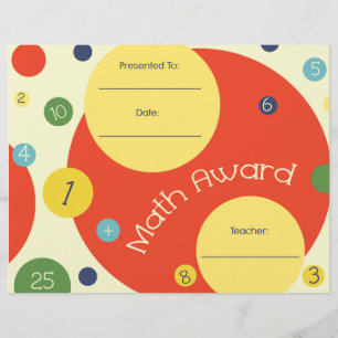 Math Award Student Certificate Polka Dots
