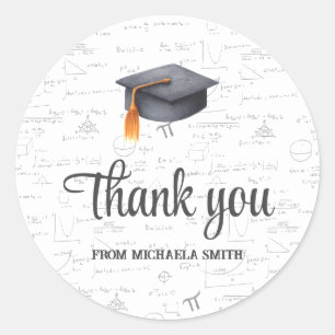 Math Black Graduation Cap Thank You Classic Round Sticker