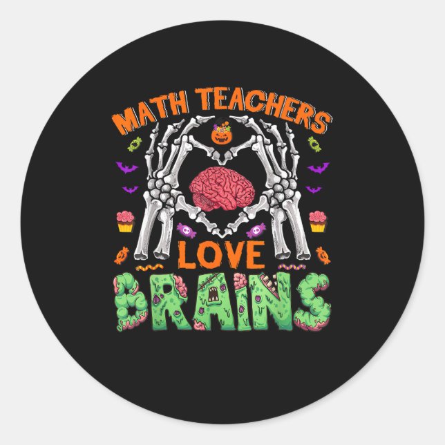 Math Brain Heart Skeleton Hand Zombie Halloween Classic Round Sticker (Front)