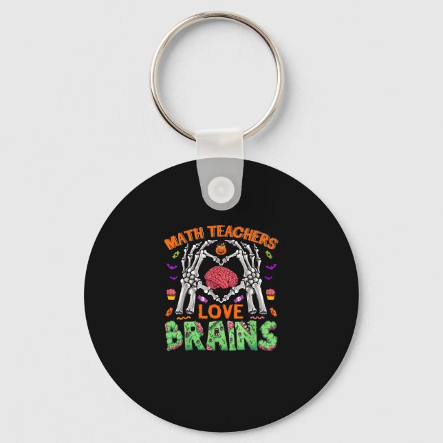 Math Brain Heart Skeleton Hand Zombie Halloween Key Ring (Front)