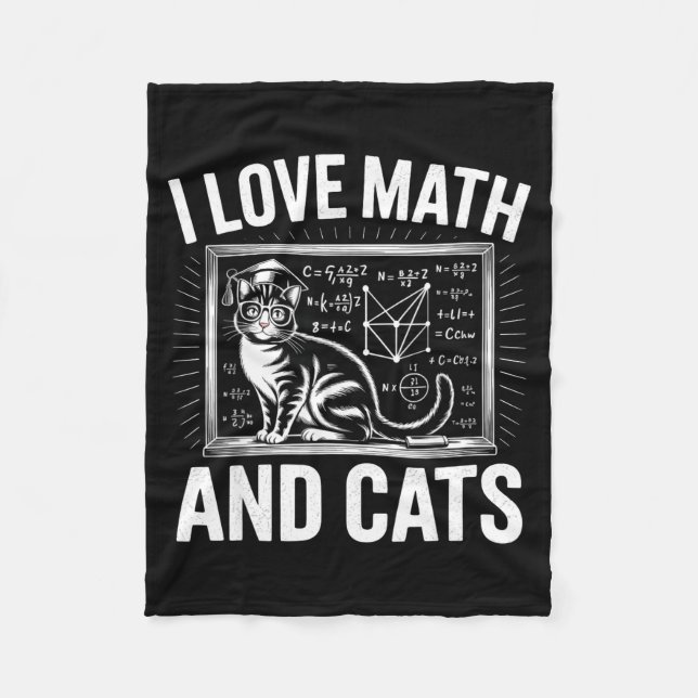 Math Cat Lover Funny Math Teacher I Love Math And  Fleece Blanket (Front)