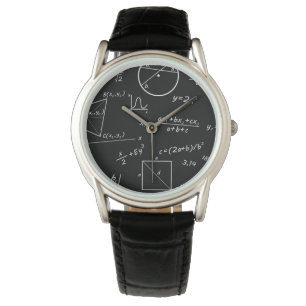 Math Crown Protector Black Leather Strap Watch