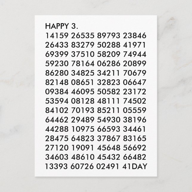Math Digits 3.14 Funny Happy Pi Day Postcard (Front)