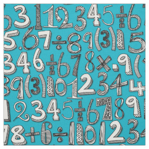 math doodle blue fabric