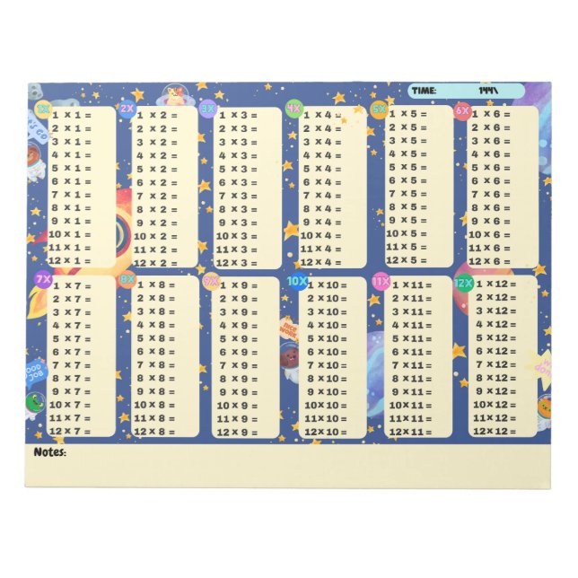 Math Drill Space Adventure (Multiplication)  Notepad (Front)