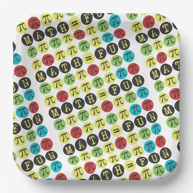 Math equals Fun Funny Colourful Mod Pi Paper Plate (Front)