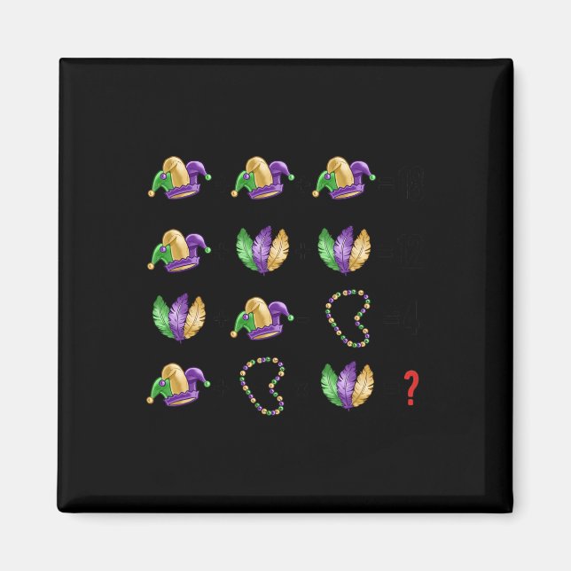 Math Equation Mardi Gras Beads Masks Teacher Stude Magnet (Front)