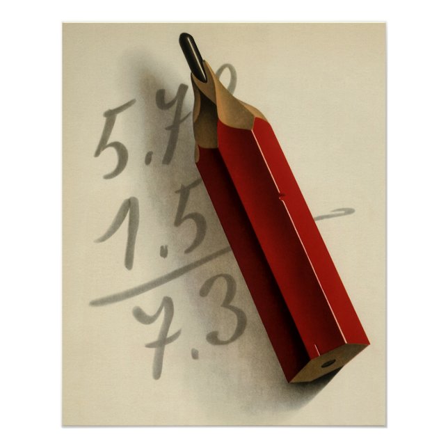 Math Equation with Red Pencil, Vintage Business Poster (Front)