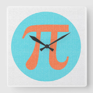 Math geek Pi symbol, orange and blue Square Wall Clock