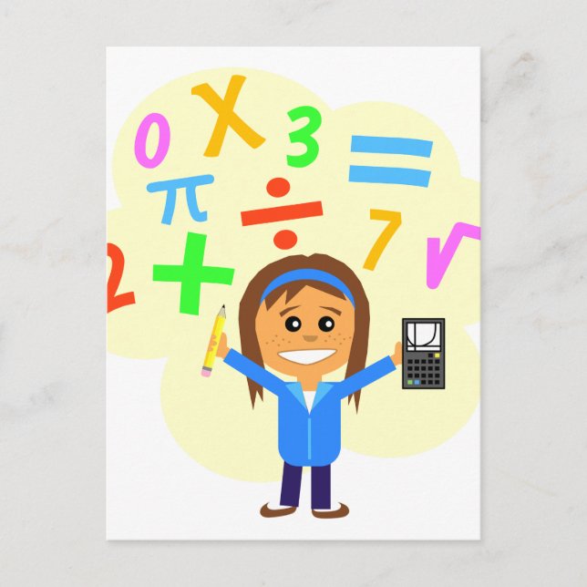 Math Girl Cartoon Postcard (Front)