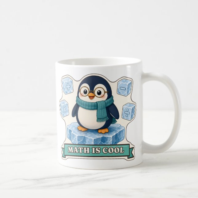Math Is Cool Penguin with Math Symbol Cubes Coffee Mug (Right)