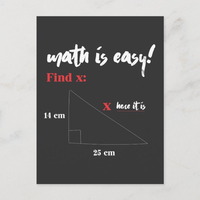 Math Is Easy Funny Math Teacher Joke Postcard (Front)